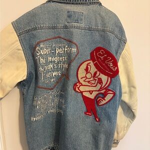 Vintage Hysteric Glamour Denim Jacket with Cream Leather Sleeves